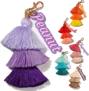3D Printed Personalized Keychain - Cute Tassel Custom Name Tag Key chains for Backpacks, Car Keys, Bag Accessories