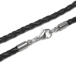 3mm Men's Black Braided Leather Necklace Cord with Stainless Steel Lobster Clasp (16-30 Inch)
