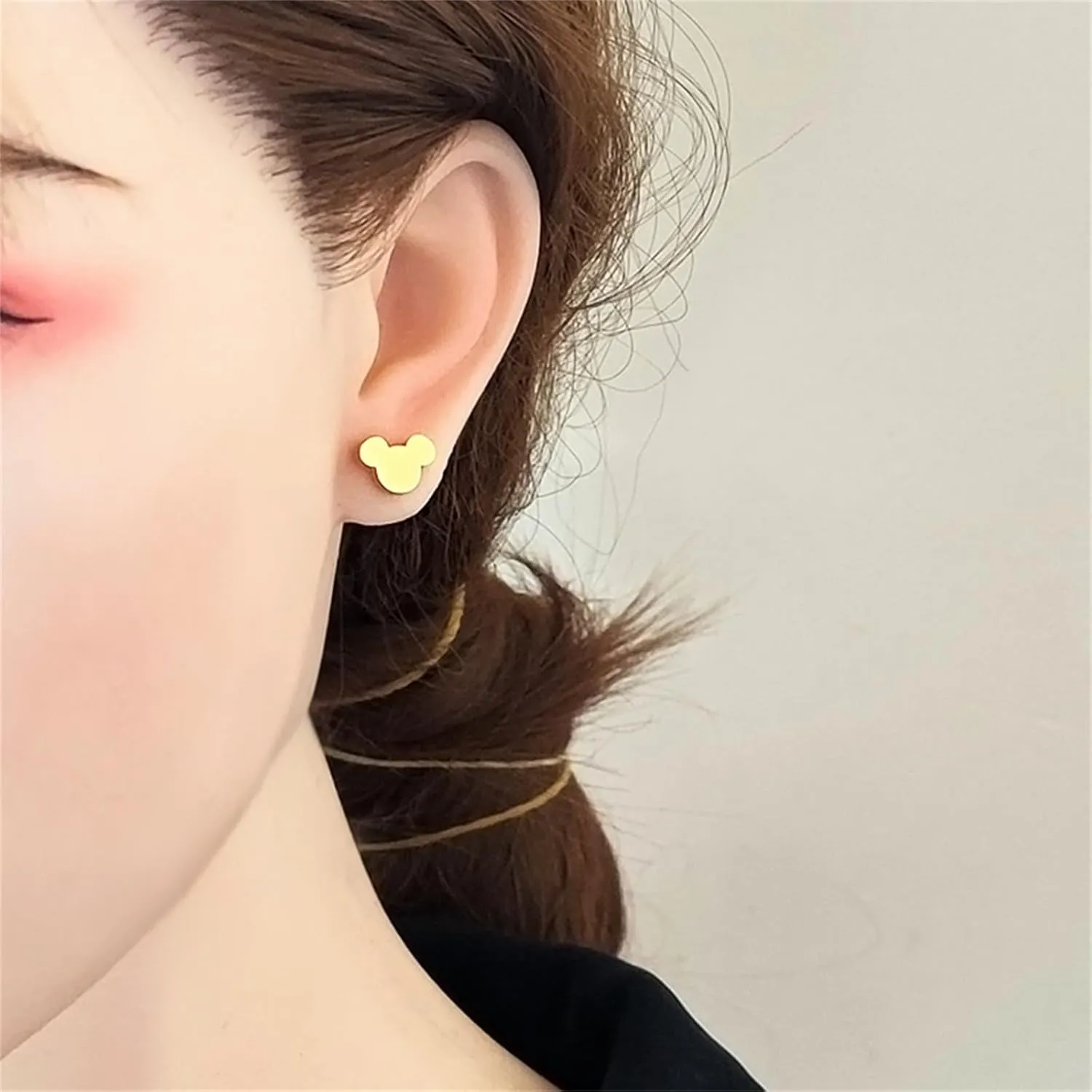 4 Pairs Stainless Steel Tiny Mouse Stud Earrings for Women hypoallergenic earring Cute Animal Mouse Silhouette Button Stud Post Earrings Birthday Gifts