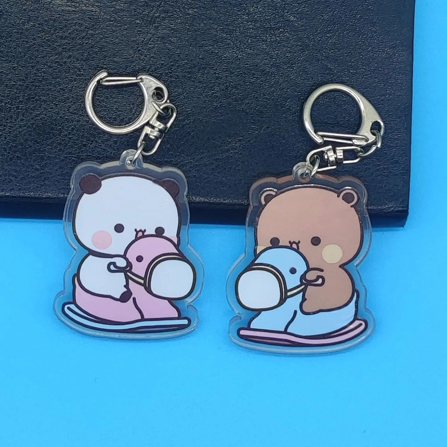 4 Pcs Bubu Dudu Cute Keychains, Kawaii Cartoon Bears Panda Acrylic Key Chains for Women Backpacks Car Keys Gifts