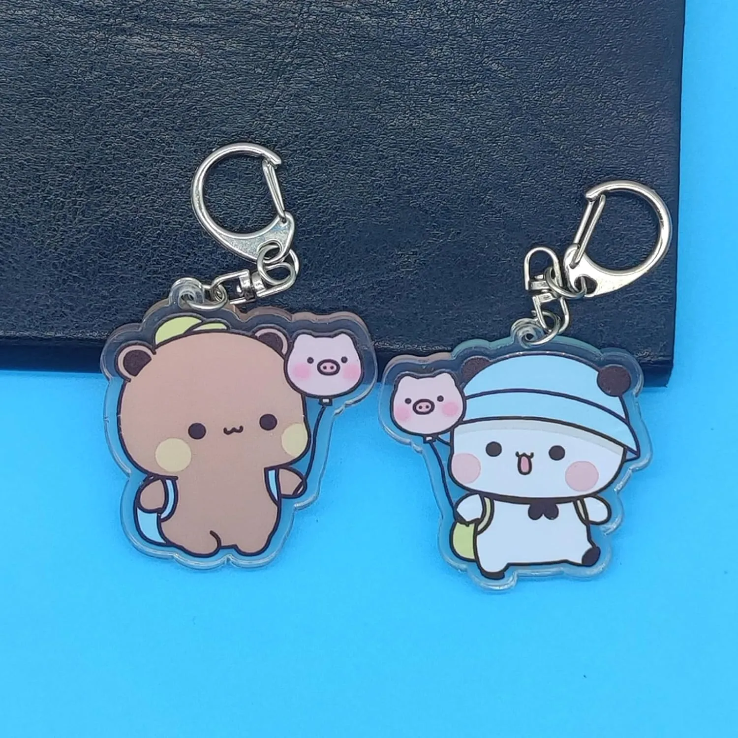 4 Pcs Bubu Dudu Cute Keychains, Kawaii Cartoon Bears Panda Acrylic Key Chains for Women Backpacks Car Keys Gifts