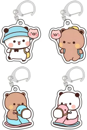 4 Pcs Bubu Dudu Cute Keychains, Kawaii Cartoon Bears Panda Acrylic Key Chains for Women Backpacks Car Keys Gifts