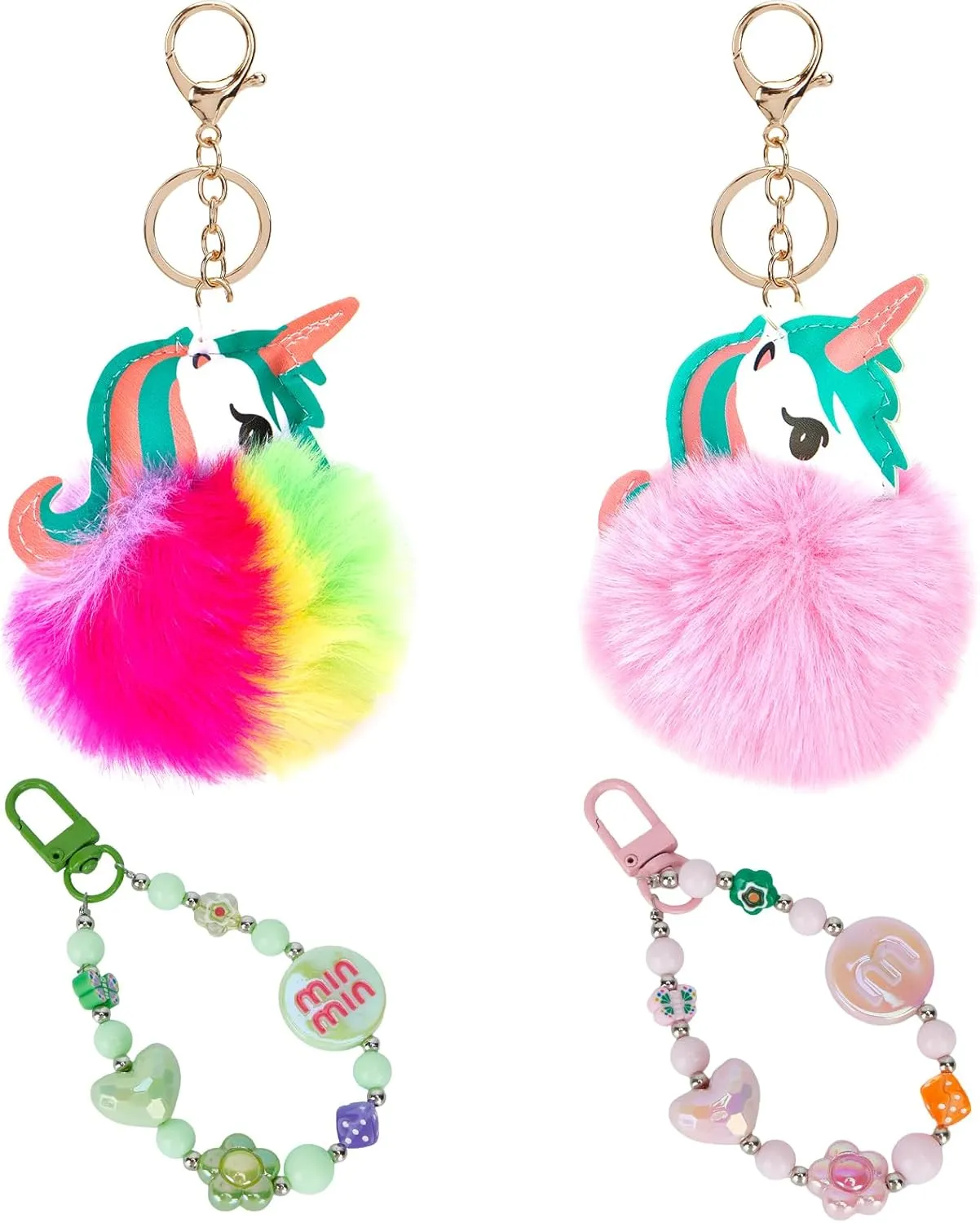 4 Pieces Cute Keychains for Girls Accessories for Backpack Bracelet Wristlet Keychain Beaded Bangle Key Chains