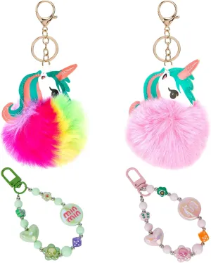 4 Pieces Cute Keychains for Girls Accessories for Backpack Bracelet Wristlet Keychain Beaded Bangle Key Chains