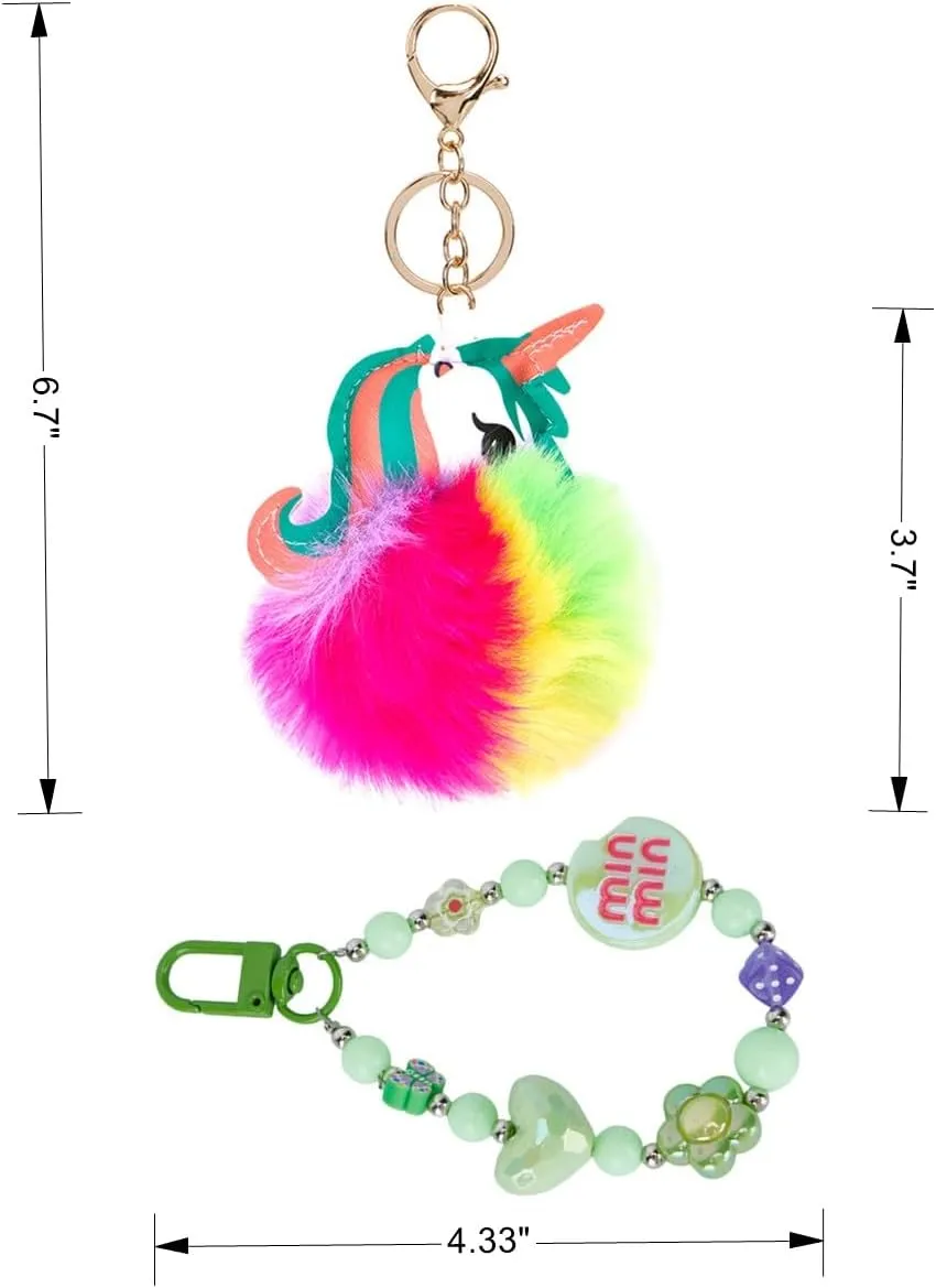 4 Pieces Cute Keychains for Girls Accessories for Backpack Bracelet Wristlet Keychain Beaded Bangle Key Chains