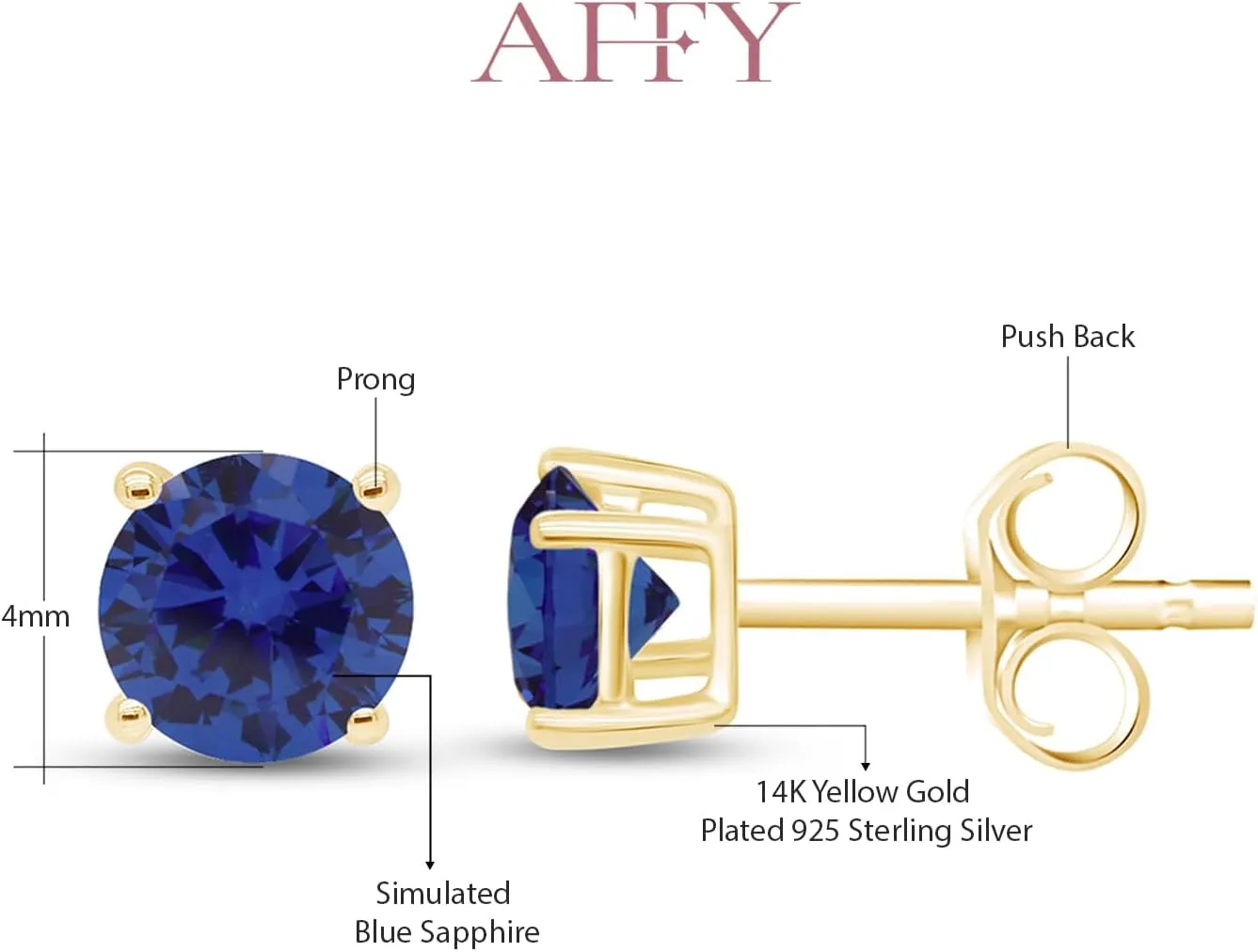 4MM Round Shaped Simulated Birthstone Stud Earrings Prong Setting Push Back Earrings In 14K Gold Over Sterling Silver (0.5 Ct), Jewelry Gift For Her
