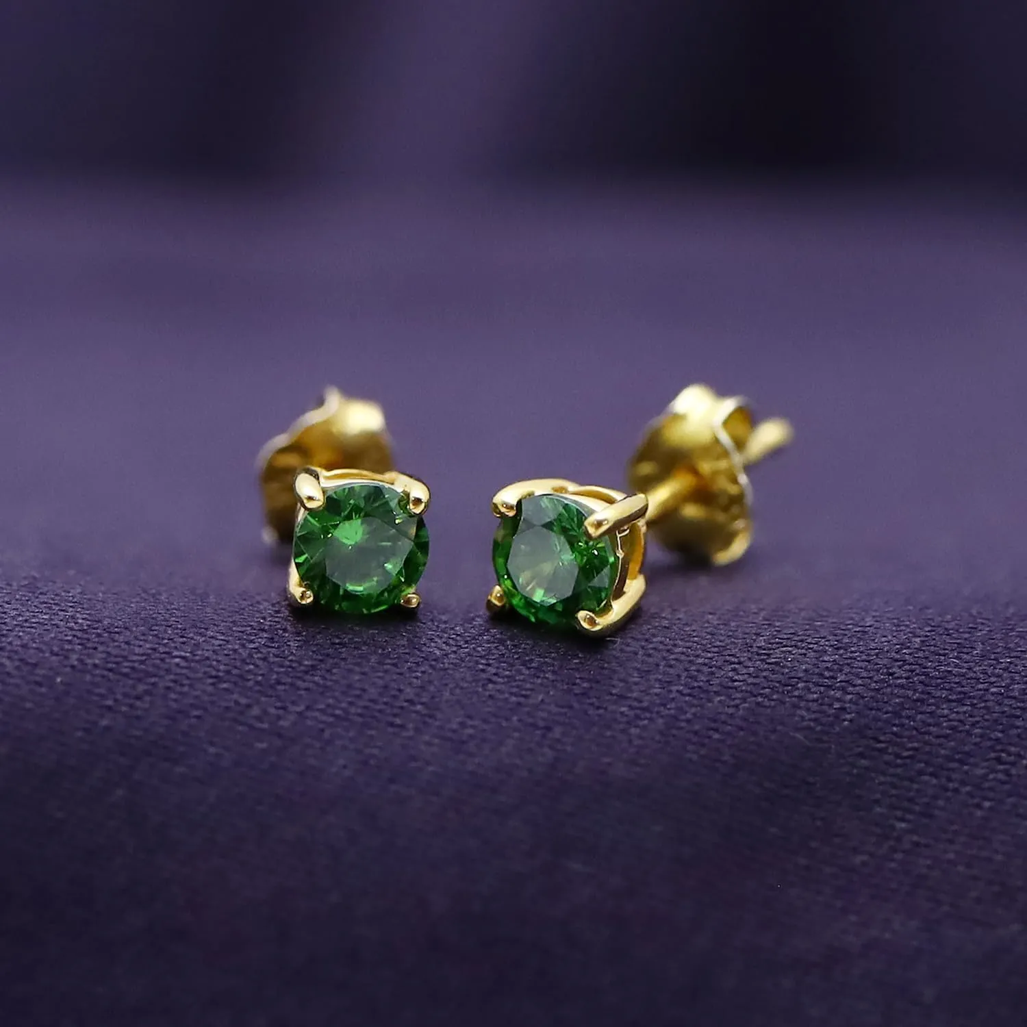 4MM Round Shaped Simulated Birthstone Stud Earrings Prong Setting Push Back Earrings In 14K Gold Over Sterling Silver (0.5 Ct), Jewelry Gift For Her