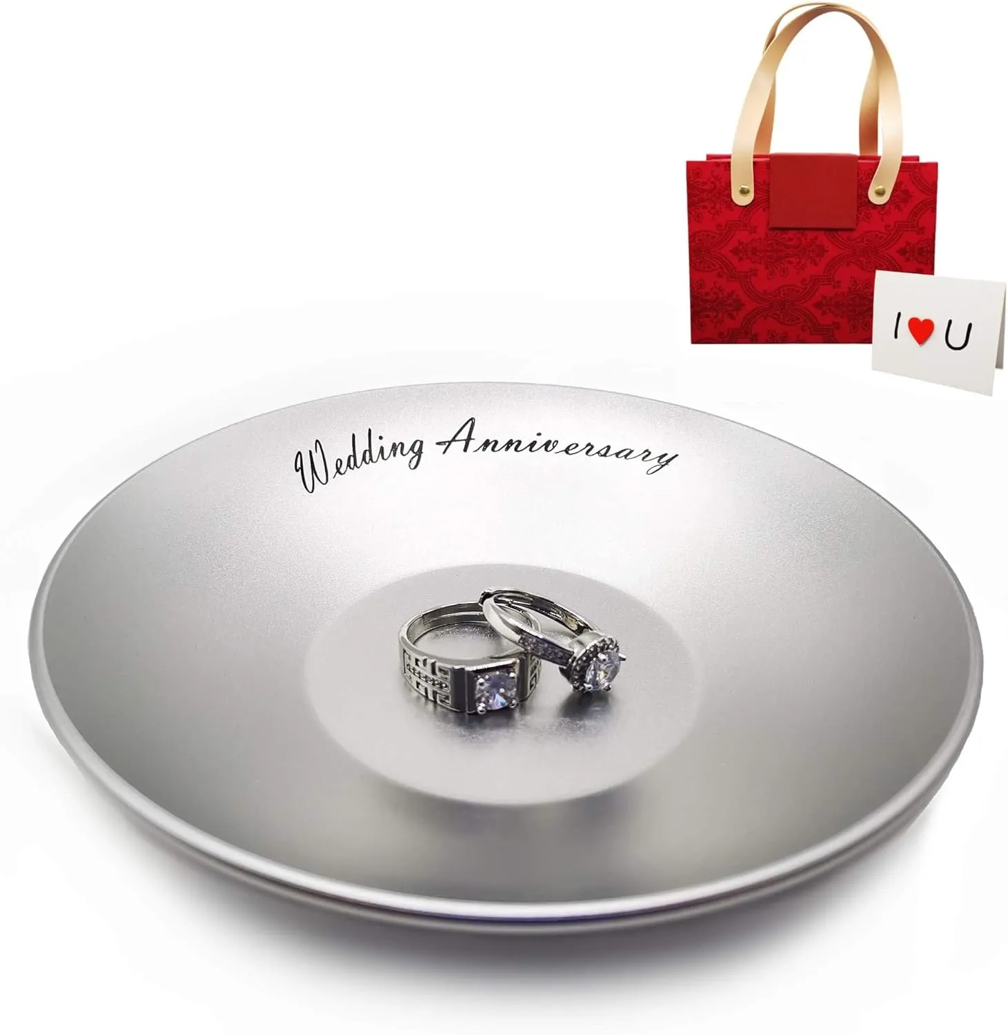 5 10 year Wedding Anniversary Tin Gifts for her/him/Wife/Couples -5 In. Aluminum Ring holder jewelry tray, room decor aesthetic trinket dish as wifey gifts for valentines day