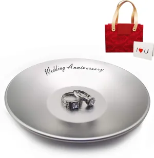 5 10 year Wedding Anniversary Tin Gifts for her/him/Wife/Couples -5 In. Aluminum Ring holder jewelry tray, room decor aesthetic trinket dish as wifey gifts for valentines day