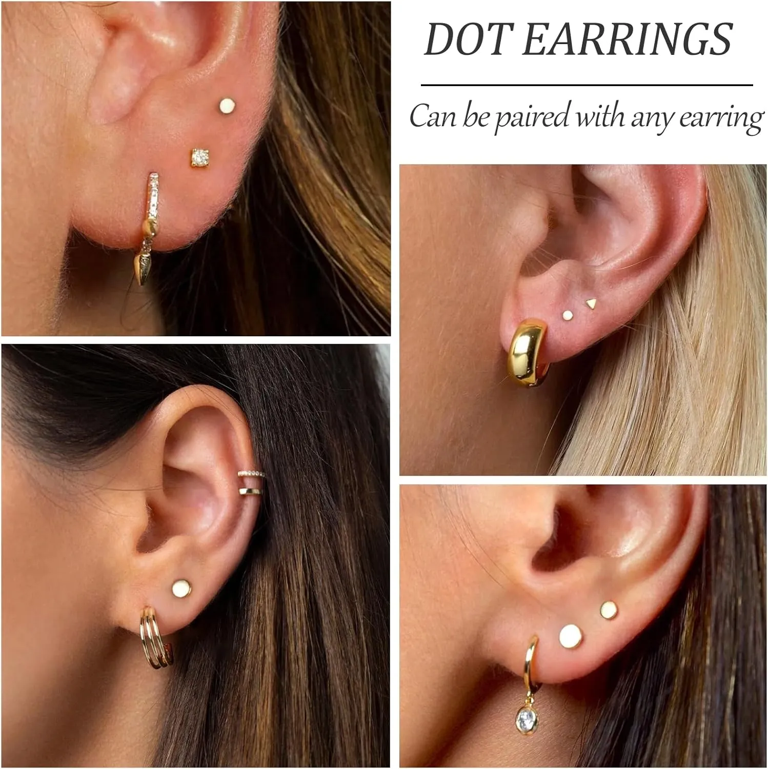 5 Pairs 14K Gold Plated Stud Earrings for Women, Hypoallergenic Earring Sets for Multiple Piercing, Premium Cubic Zirconia Studs Earrings for Women