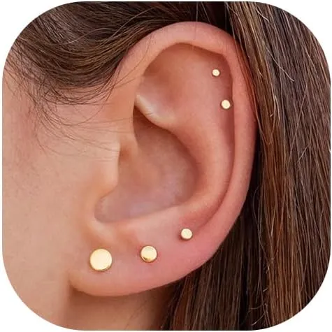 5 Pairs 14K Gold Plated Stud Earrings for Women, Hypoallergenic Earring Sets for Multiple Piercing, Premium Cubic Zirconia Studs Earrings for Women