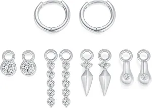 5 Pairs Teardrop CZ Huggie Hoop Earrings Set for Women, Dainty 14K Gold Plated Stackable Earring, Hypoallergenic Small Hoop, Stud Earring Stacks for Multiple Piercings, Jewelry Gift Set