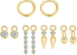 5 Pairs Teardrop CZ Huggie Hoop Earrings Set for Women, Dainty 14K Gold Plated Stackable Earring, Hypoallergenic Small Hoop, Stud Earring Stacks for Multiple Piercings, Jewelry Gift Set