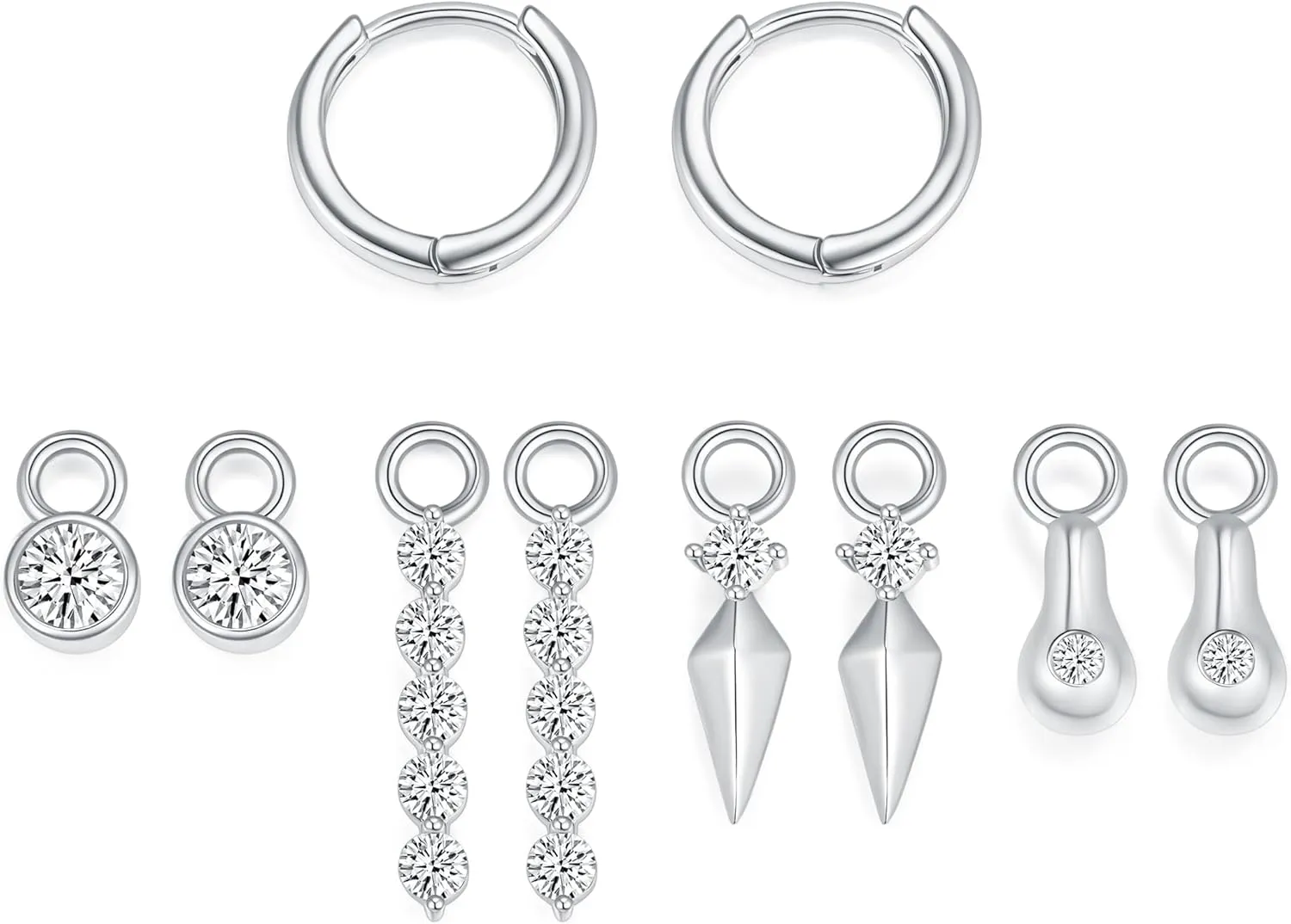 5 Pairs Teardrop CZ Huggie Hoop Earrings Set for Women, Dainty 14K Gold Plated Stackable Earring, Hypoallergenic Small Hoop, Stud Earring Stacks for Multiple Piercings, Jewelry Gift Set