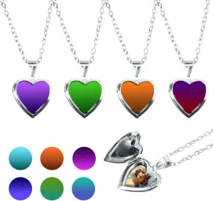 5 Pieces Heart Locket Necklace Temperature Sensing Color Changing Mood Necklace Love Heart Photo Pendant Stainless Steel Glitter Necklace Jewelry for Birthday Christmas Valentines