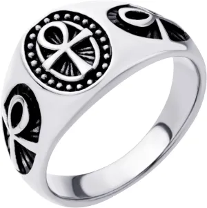 555Jewelry Ancient Egyptian Jewelry Stainless Steel Ring - Ankh Cross Ring for Men | Coptic Amulet Rings for Men Fashion