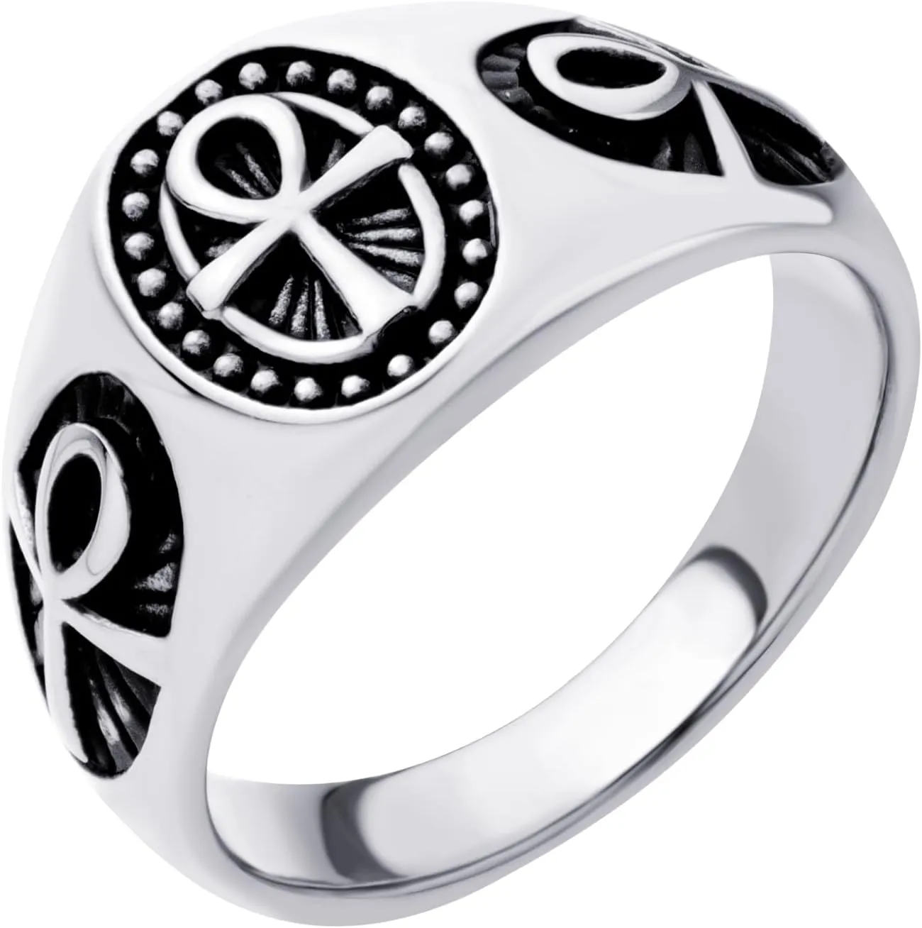 555Jewelry Ancient Egyptian Jewelry Stainless Steel Ring - Ankh Cross Ring for Men | Coptic Amulet Rings for Men Fashion