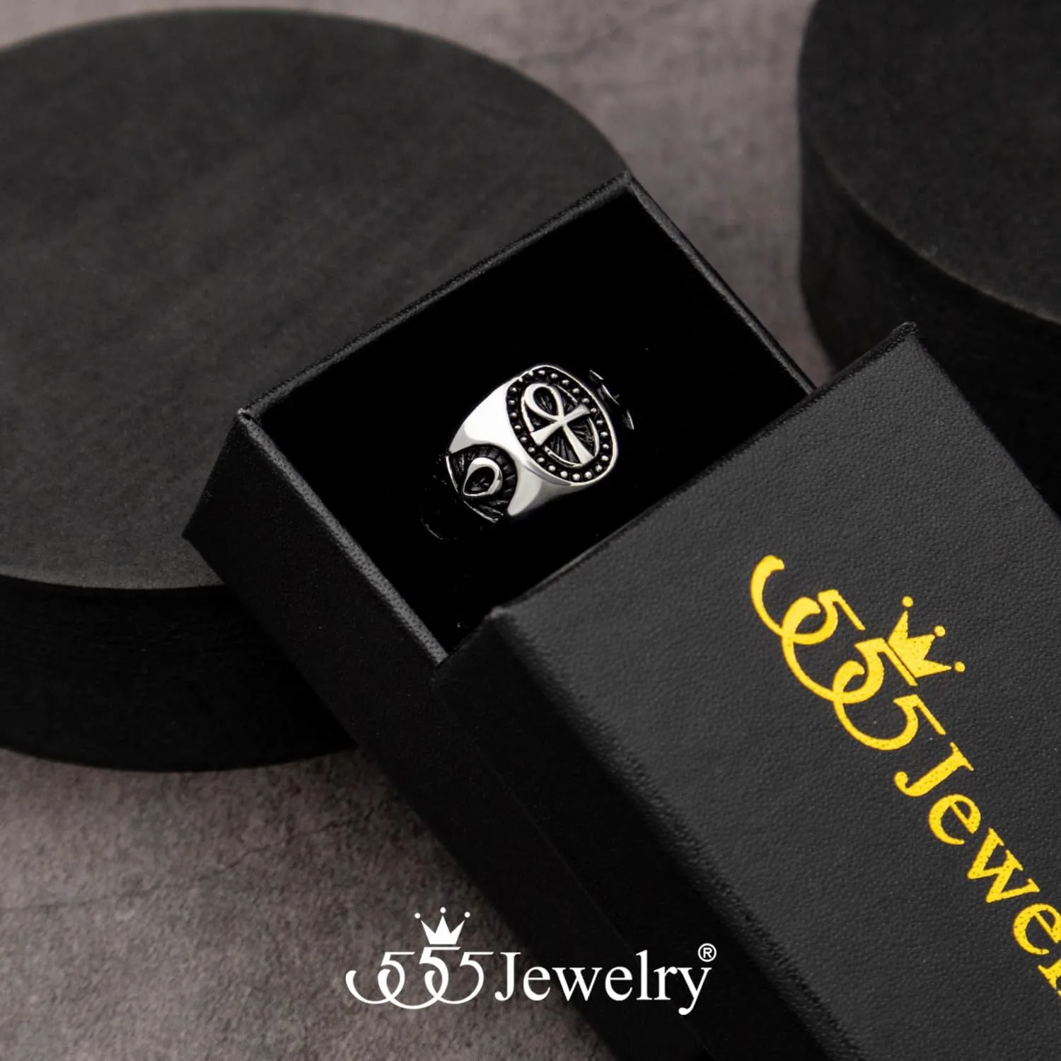 555Jewelry Ancient Egyptian Jewelry Stainless Steel Ring - Ankh Cross Ring for Men | Coptic Amulet Rings for Men Fashion