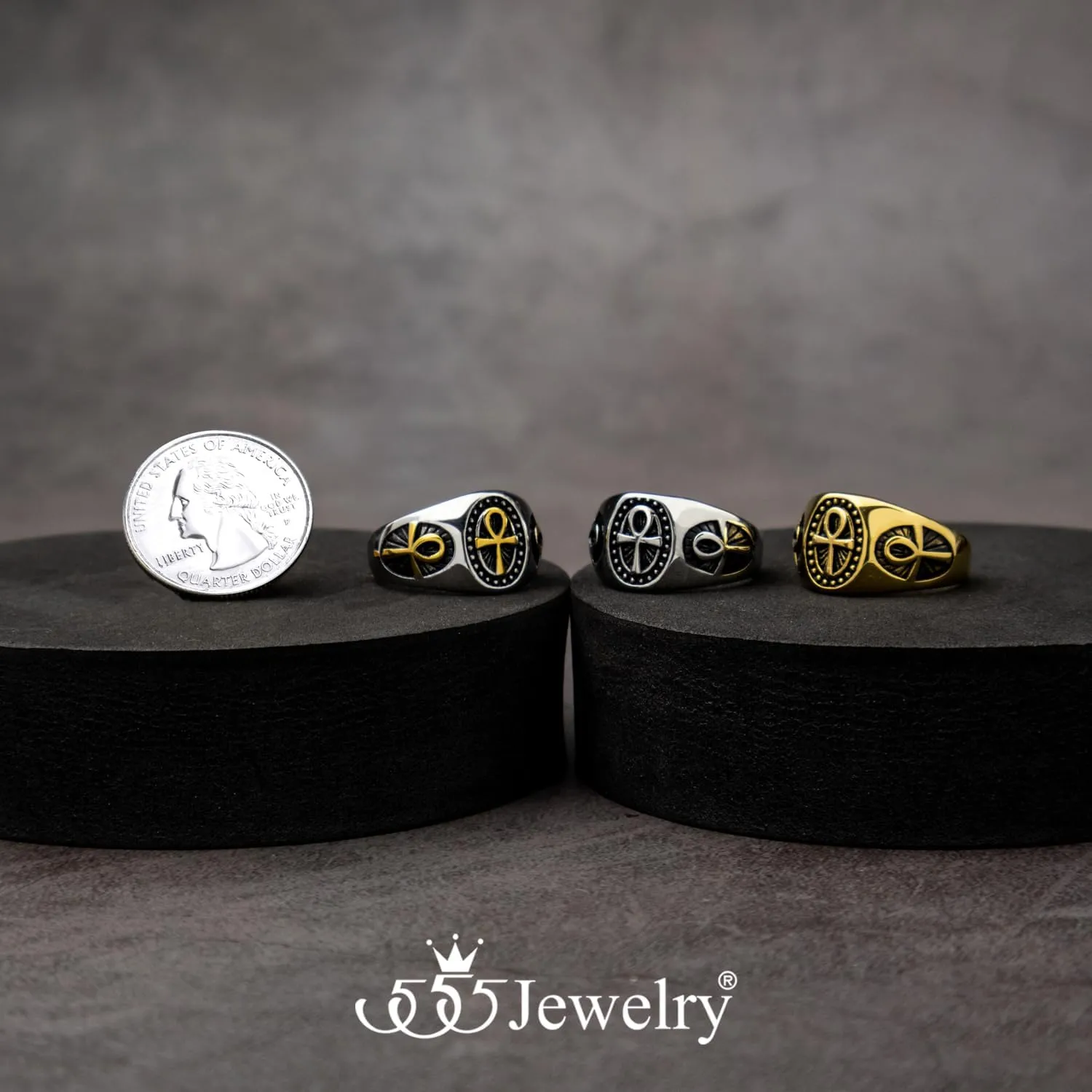 555Jewelry Ancient Egyptian Jewelry Stainless Steel Ring - Ankh Cross Ring for Men | Coptic Amulet Rings for Men Fashion