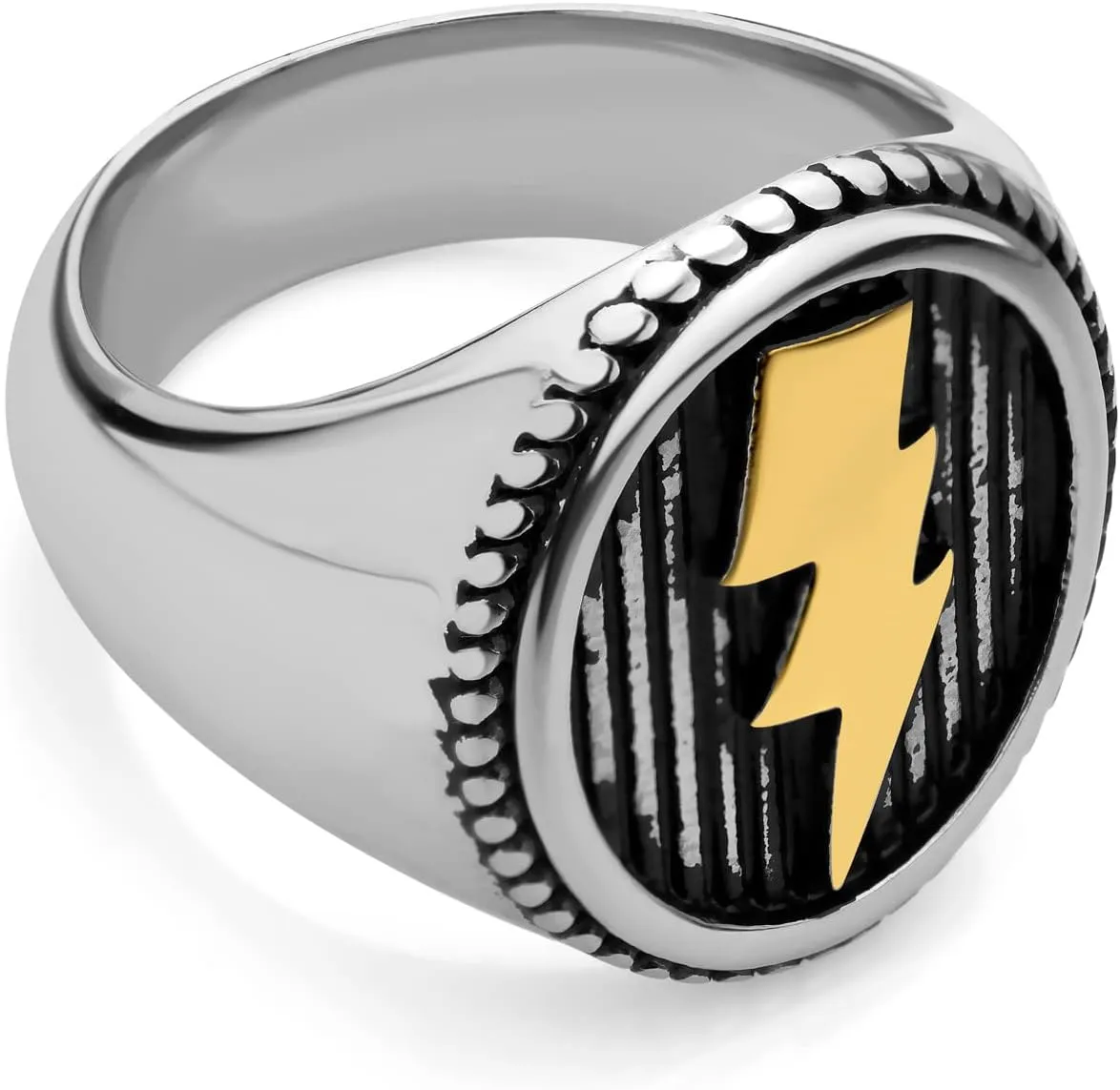 555Jewelry Stainless Steel Flash Thunder Lightning Bolt Signet Ring for Men & Boys