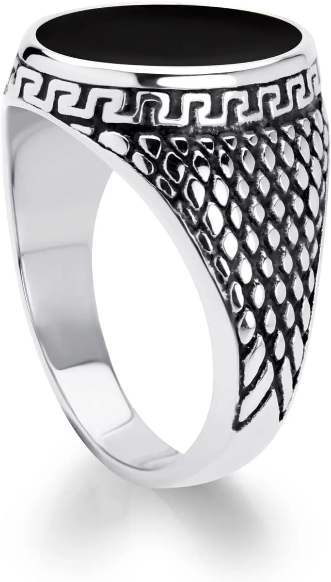 555Jewelry Stainless Steel High Polish Plain Oval Black Onyx Signet Ring for Men