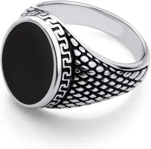 555Jewelry Stainless Steel High Polish Plain Oval Black Onyx Signet Ring for Men