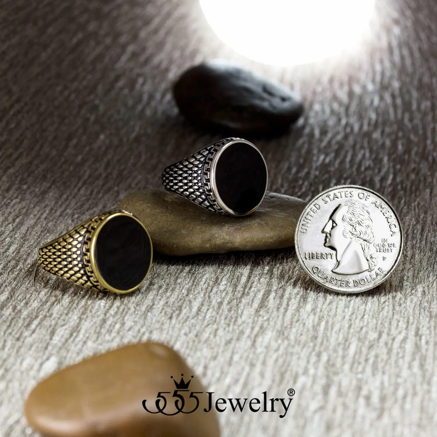 555Jewelry Stainless Steel High Polish Plain Oval Black Onyx Signet Ring for Men