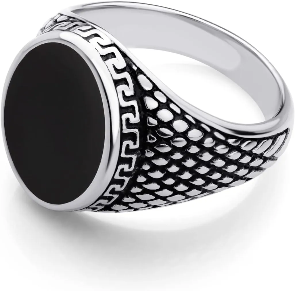 555Jewelry Stainless Steel High Polish Plain Oval Black Onyx Signet Ring for Men