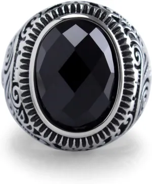 555Jewelry Stainless Steel Vintage Celtic Signet Onyx Stone Ring for Men