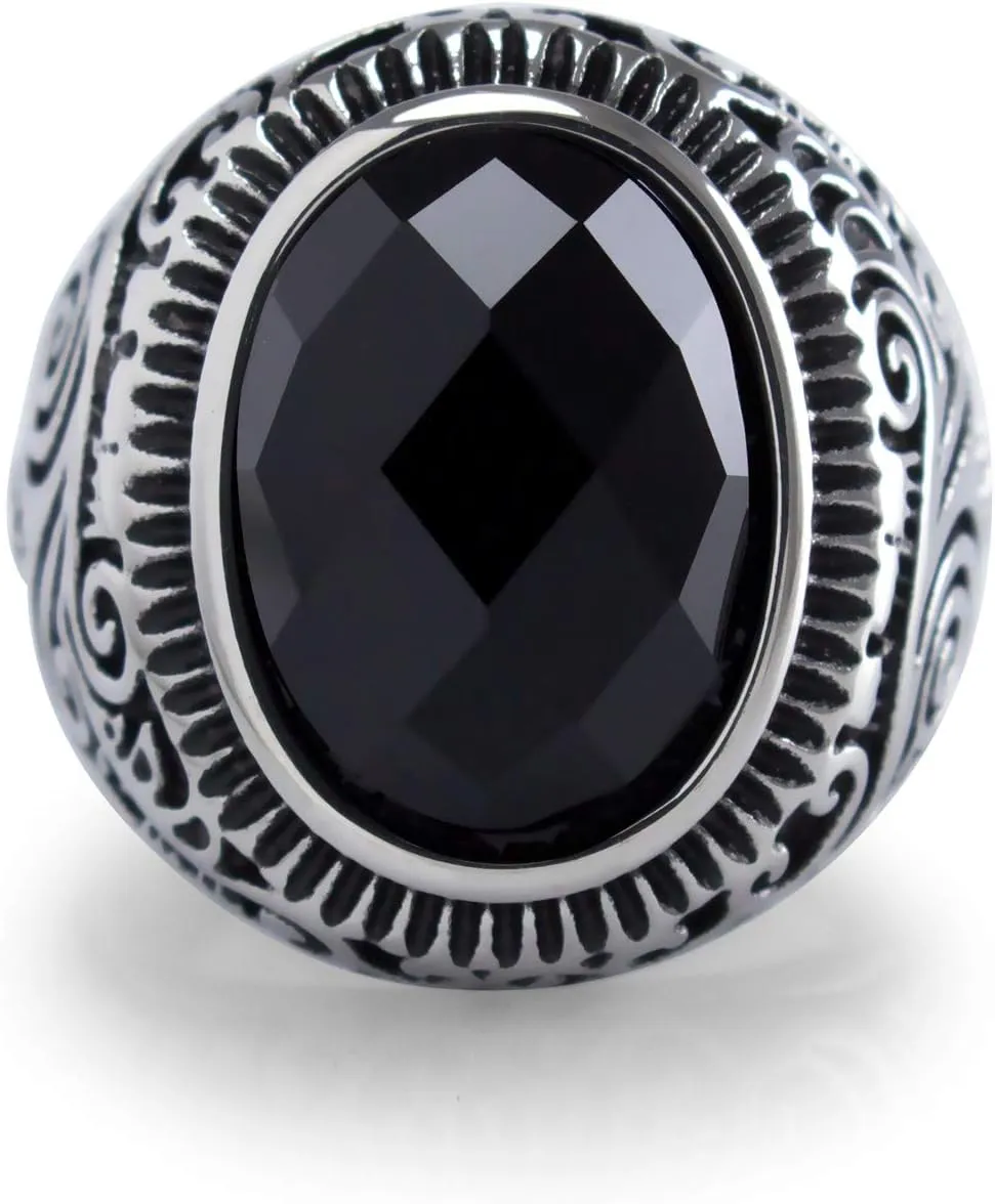 555Jewelry Stainless Steel Vintage Celtic Signet Onyx Stone Ring for Men