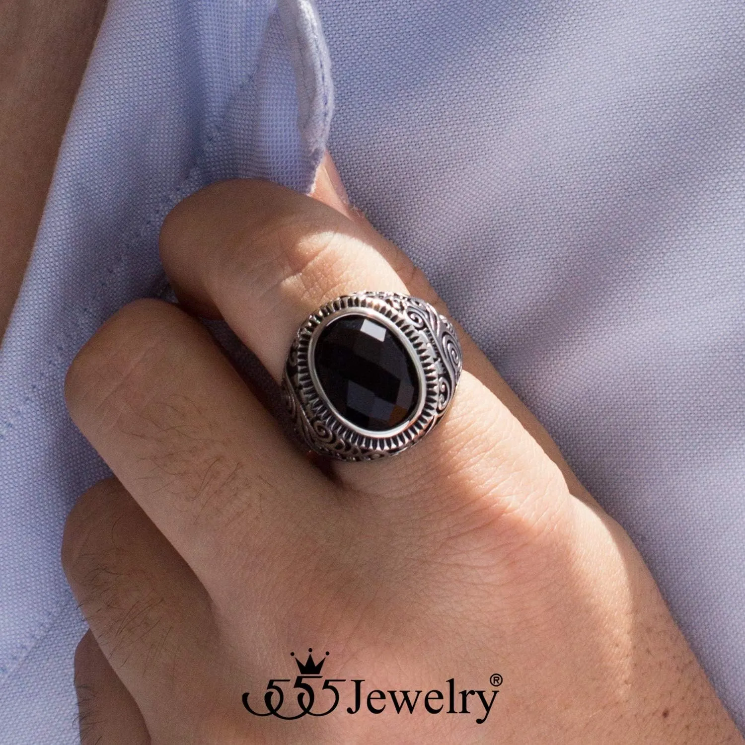 555Jewelry Stainless Steel Vintage Celtic Signet Onyx Stone Ring for Men