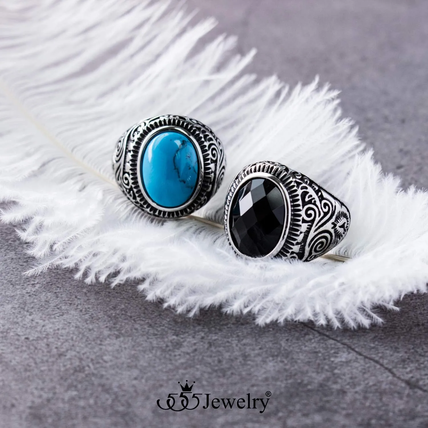555Jewelry Stainless Steel Vintage Celtic Signet Onyx Stone Ring for Men