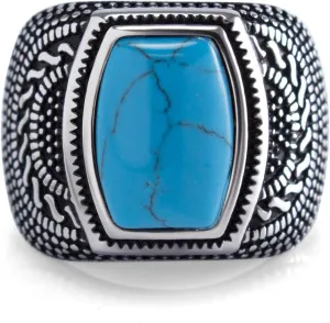 555Jewelry Stainless Steel Vintage Celtic Signet Turquoise Stone Ring for Men