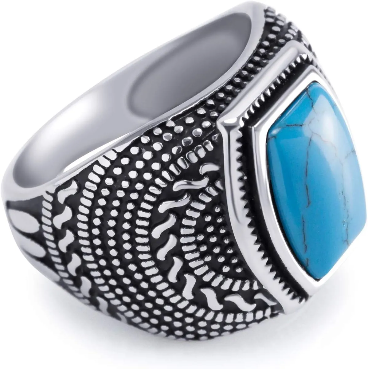 555Jewelry Stainless Steel Vintage Celtic Signet Turquoise Stone Ring for Men