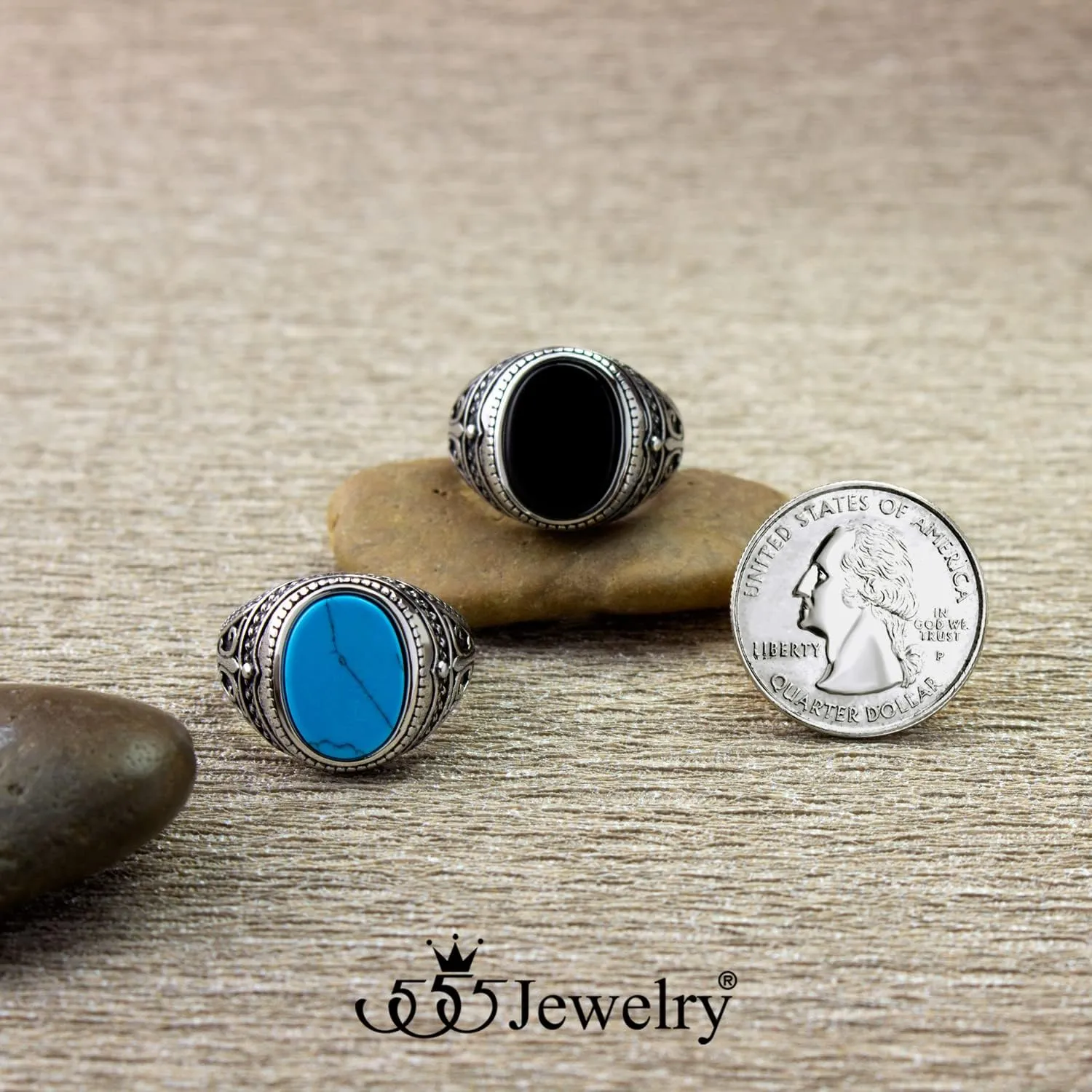 555Jewelry Stainless Steel Vintage Celtic Signet Turquoise Stone Ring for Men