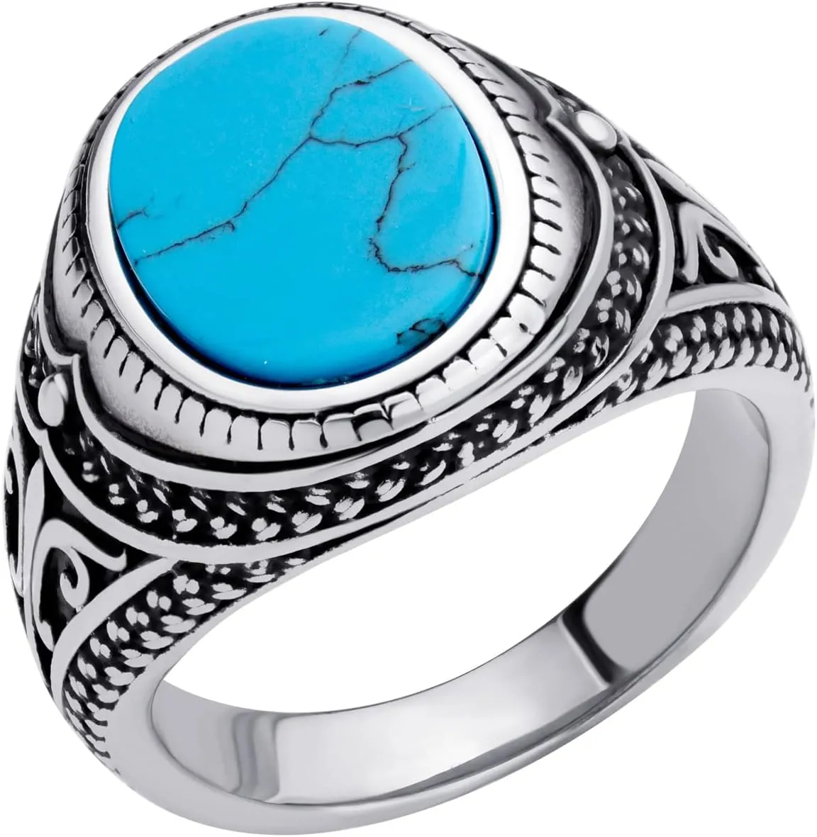 555Jewelry Stainless Steel Vintage Celtic Signet Turquoise Stone Ring for Men