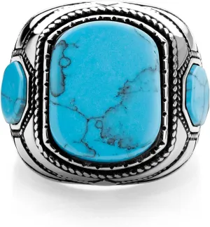 555Jewelry Stainless Steel Vintage Celtic Signet Turquoise/Onyx Stone Ring for Men