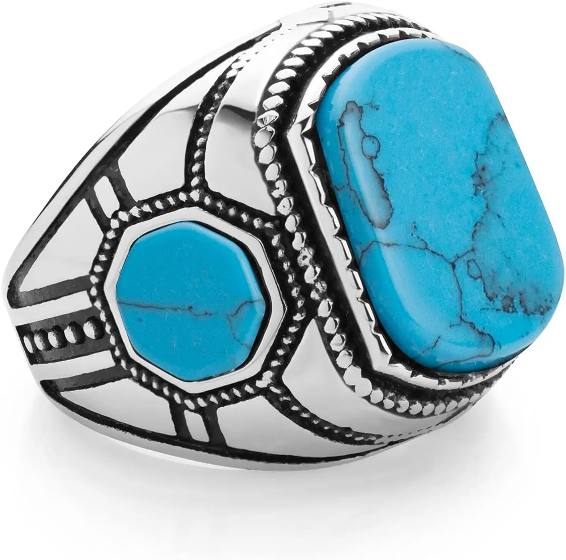 555Jewelry Stainless Steel Vintage Celtic Signet Turquoise/Onyx Stone Ring for Men