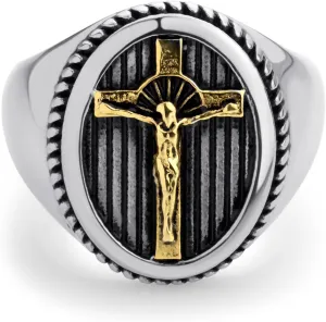 555Jewelry Stainless Steel Vintage Hammered Style Cross GOD Signet Ring for Men