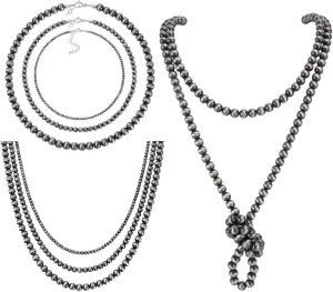 5Pcs Western Jewelry Navajo Pearl Necklace for Women Western Country Beaded Necklace Boho Vintage Choker Jewelry Gifts