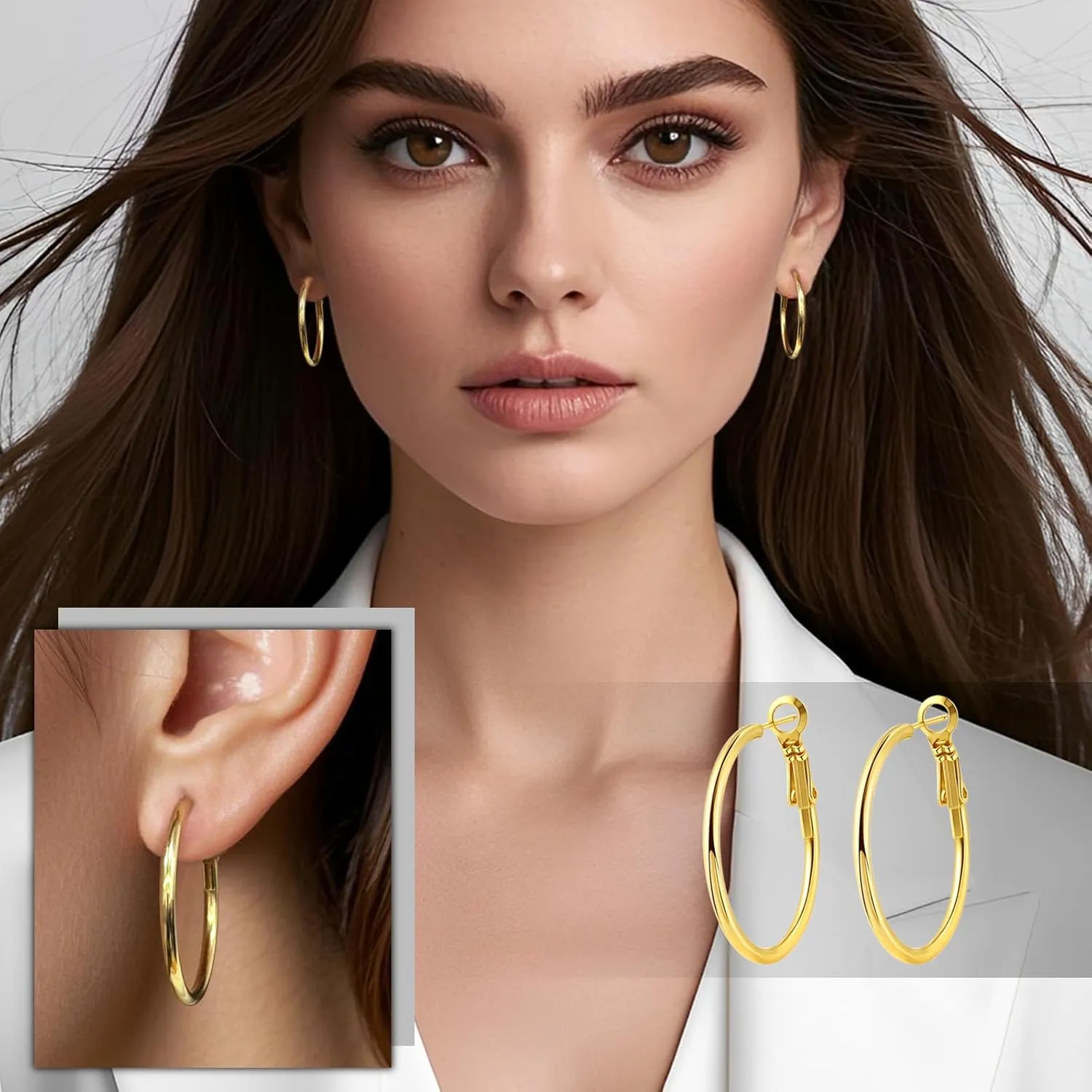 6 Pairs Chunky Hoop Earrings Set for Women 14K Gold Plated Hypoallergenic Hoops Open Twist Huggie Earrings Lightweight Thick Hoops for Everyday (Christmas/Valentines/Mothers Day Jewelry)