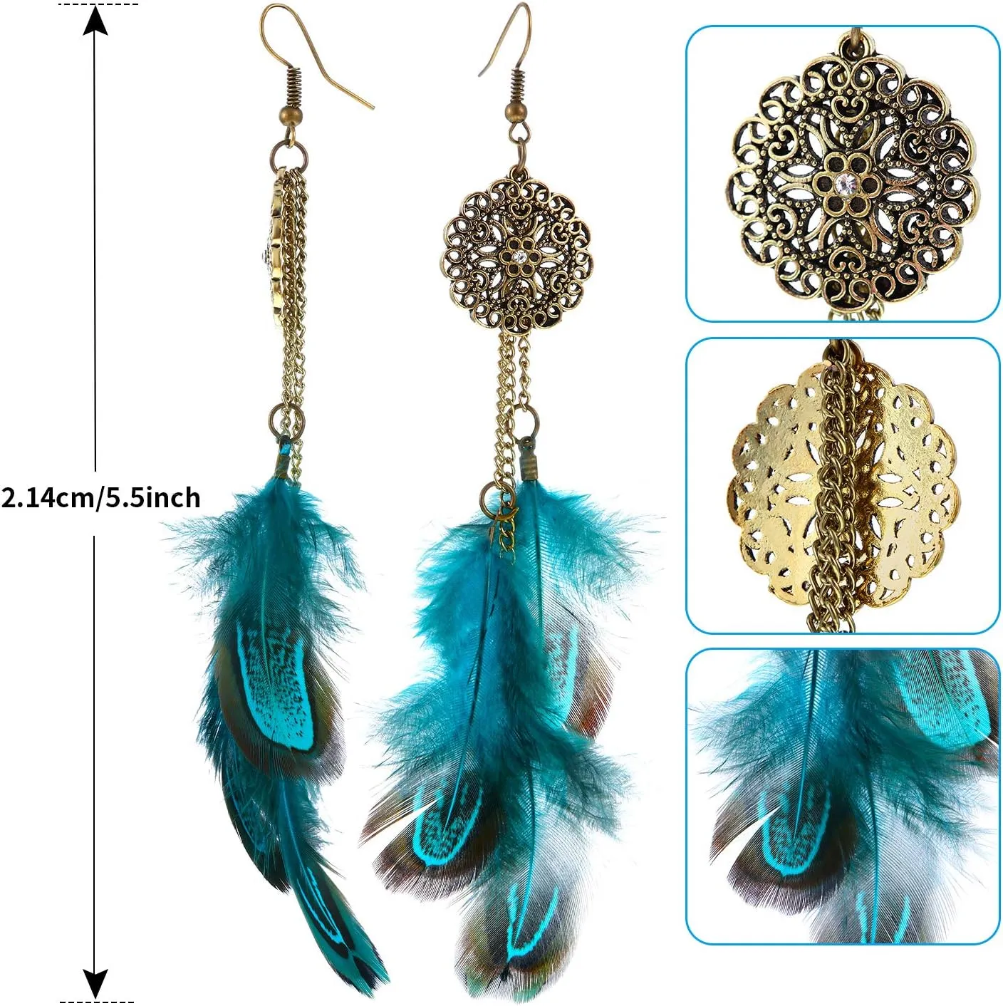 6 Pairs Women Faux Feather Earrings Dream Catcher Bohemian Fringe Tassel Long Drop Dangle Earrings Set with Design for Women
