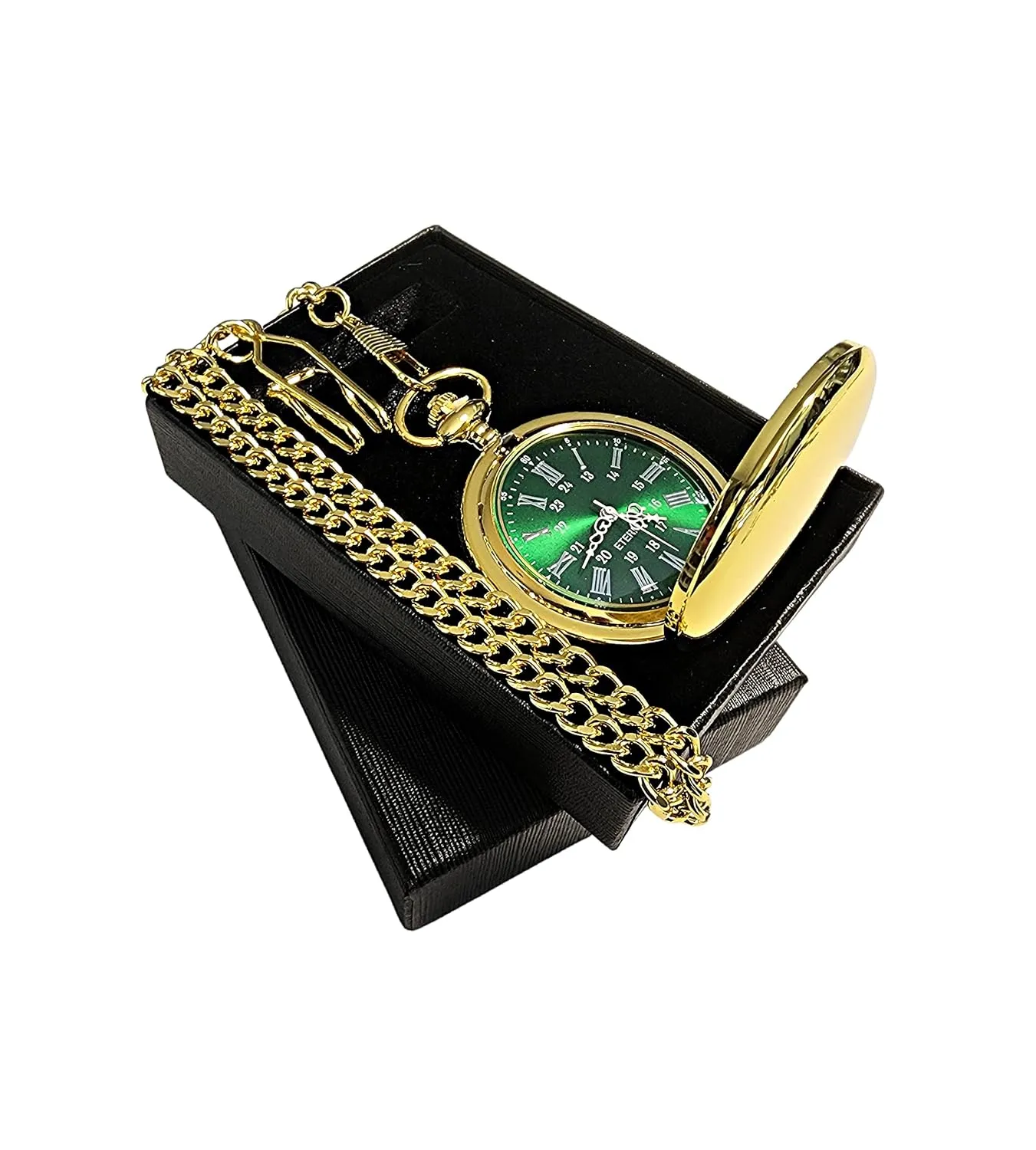 6 Personalized pocket watches, Engraved gift set comes with fitted boxes, chains and engraving. Custom his or her gifts (Black)