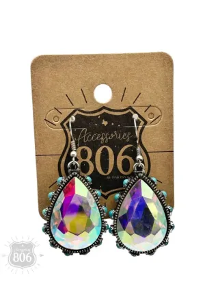 806 By Pink Panache AB Rhinestone Teardrop And Turquoise Stones Earring