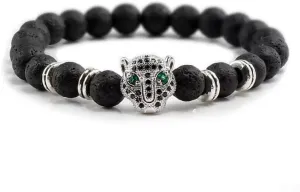 8mm Bracelet Men Black Lava Balance Beads Buddha Prayer Natural Stone Yoga Bracelet For Women Leopard Head