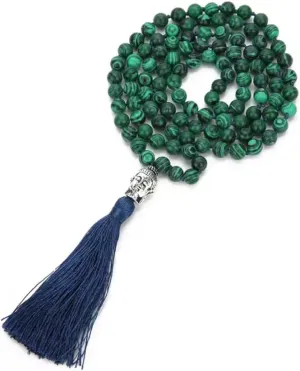 8mm Green Malachite Necklace 108pcs Beads Tassels Mala Necklace Tibetan Buddhist Yoga For Men