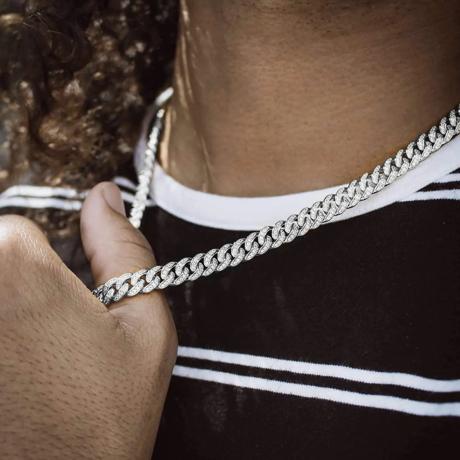 8mm Real 14K or White Gold Plated Diamond Iced Out Cuban Link Chain or Bracelet Hip Hop Miami Prong-Setting Necklace Choker for Men Women