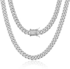 8mm Real 14K or White Gold Plated Diamond Iced Out Cuban Link Chain or Bracelet Hip Hop Miami Prong-Setting Necklace Choker for Men Women