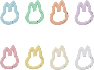 8pcs Keychain Clips for Doll, Colorful Metal Cute Rabbit Key Chain Hooks Kawaii Bunny Key Ring Hanging Buckle Bag Doll Accessories Gift for Women (8 Colors)