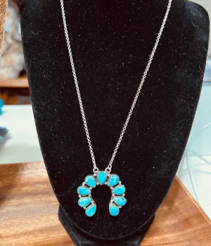 9 stone Genuine Turquoise Squash Sterling Silver Pendant Necklace - 18 inches